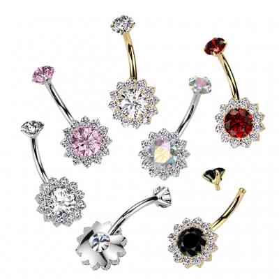 TITANIUM CZ FLOWER NAVEL BAR