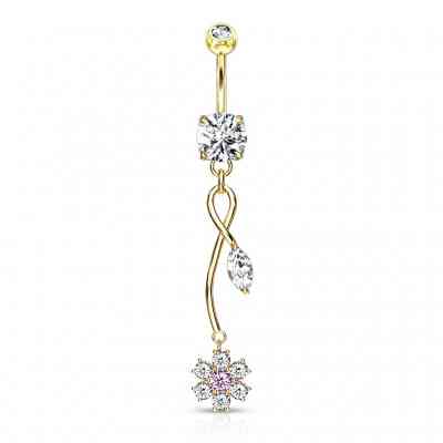 PINK FLOWER & LEAF NAVEL DANGLE